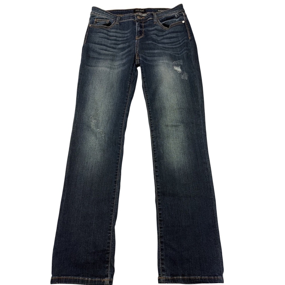 Judy Blue Jeans Womens Size 13/31 Blue Straight Mid Rise Distressed Denim